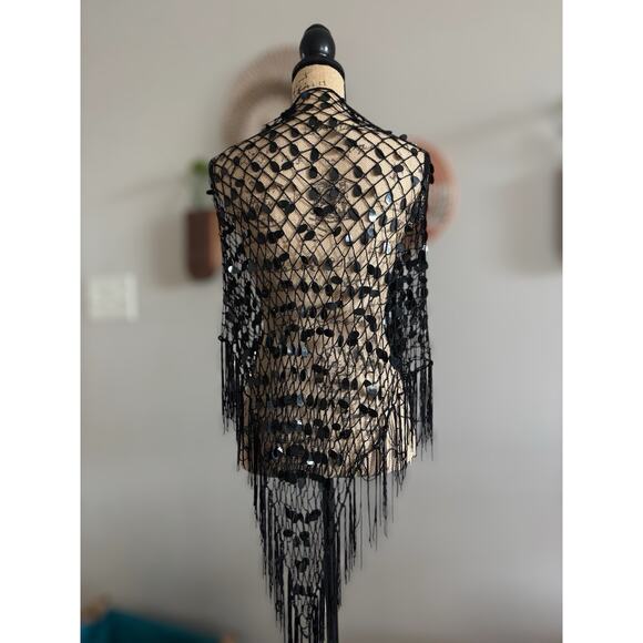 Y2K Fringe Whimsigoth Stevie Knicks Bohemian Style Sequin Shawl - Picture 2 of 2